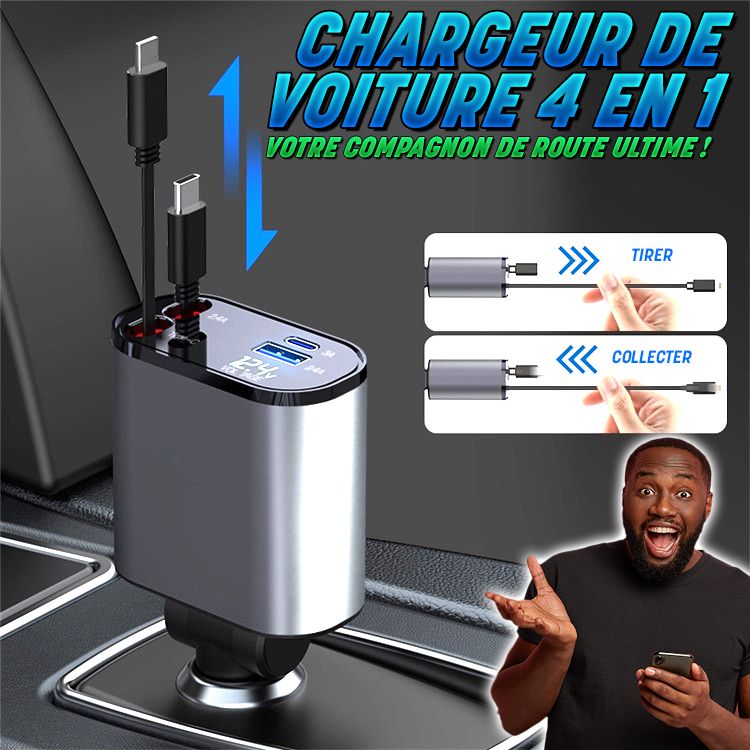 Chargeur de voiture rétractable à charge rapide- CI